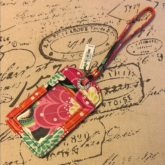 Vera Bradley Luggage Tag ID Badge Holder NWT Ziggy Zinnia Pattern - Picture 1 of 11
